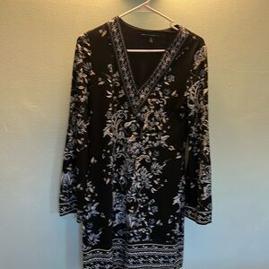 Black long sleeve bohemian dress with light blue & tan flowers